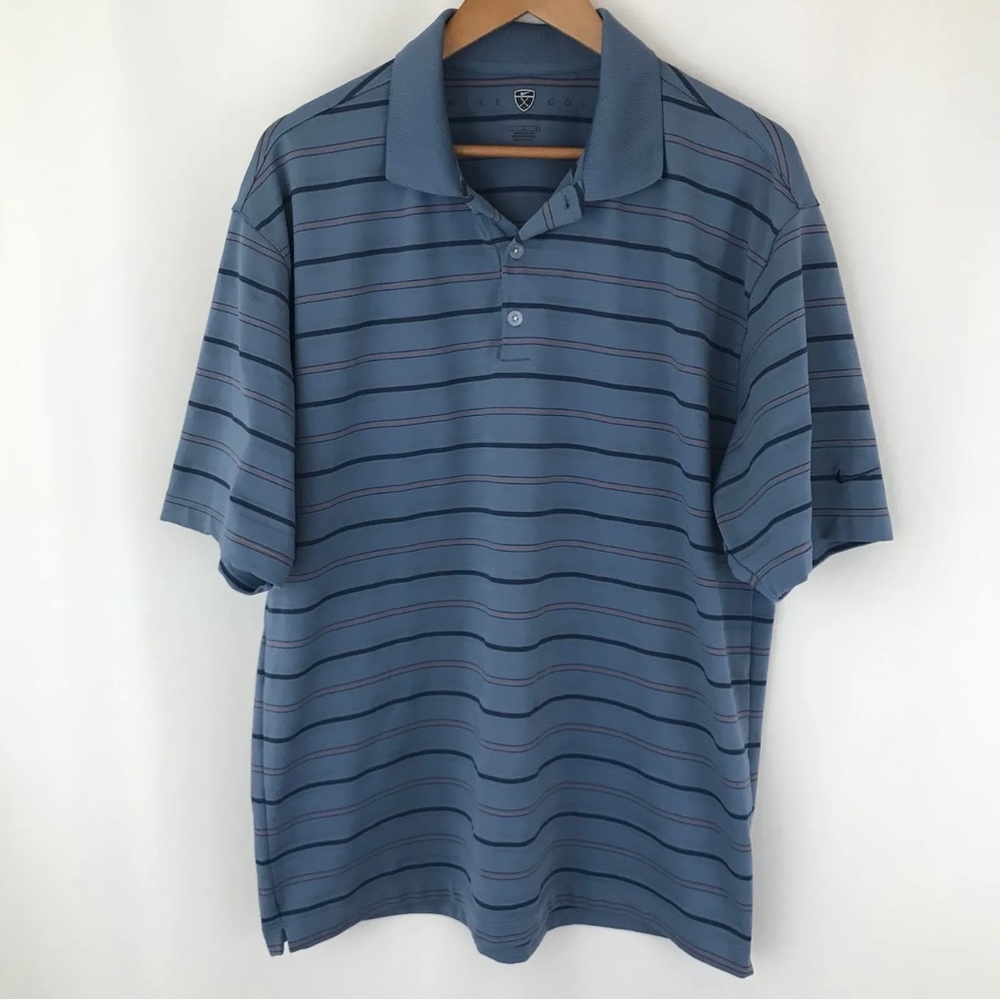 Men’s Nike Golf Blue Striped Polo Stretch Size L